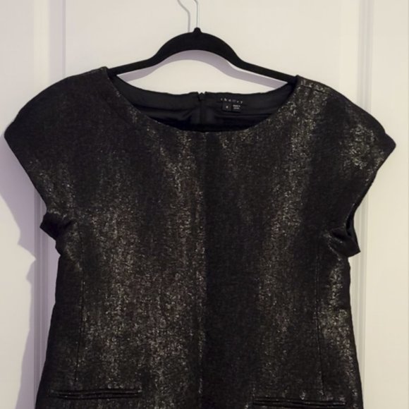 Theory Judyanne Reputation Black / Silver Metallic Wool Blend Shift Dress Size 8 - Picture 5 of 7